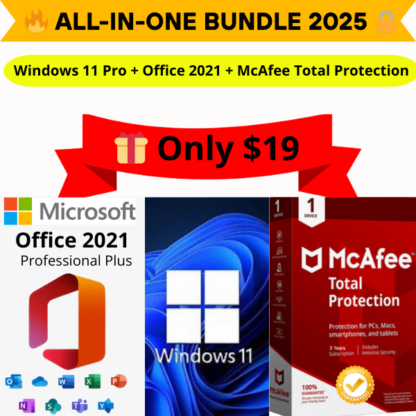 Windows 11 Pro+ Office 2021 + McAfee Total Protection – All in One