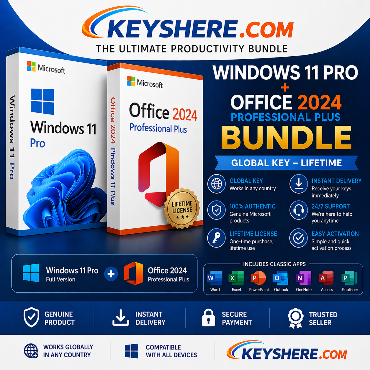 Office 2024 + Windows 11 Pro Bundle | Lifetime License + Instant